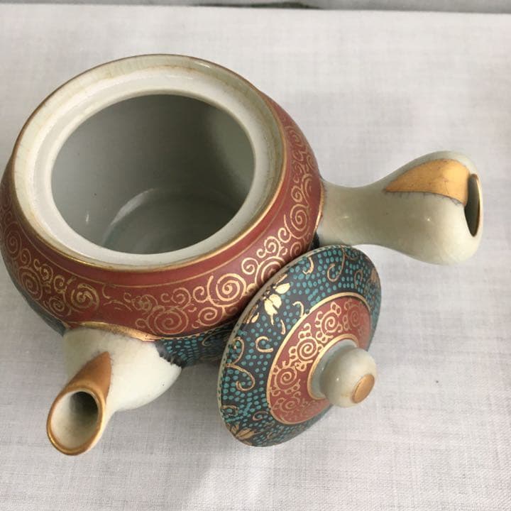 実家整理 手描き九谷焼金彩 煎茶茶器セット急須湯こぼしつき湯呑み5客