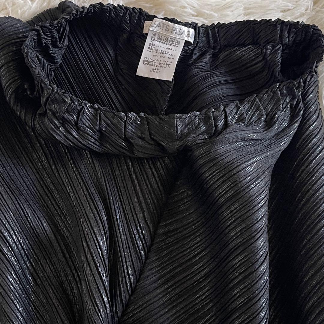 極美品 プリーツ プリーズ 変形 サルエルパンツ 斜めプリーツ サイズ3 黒