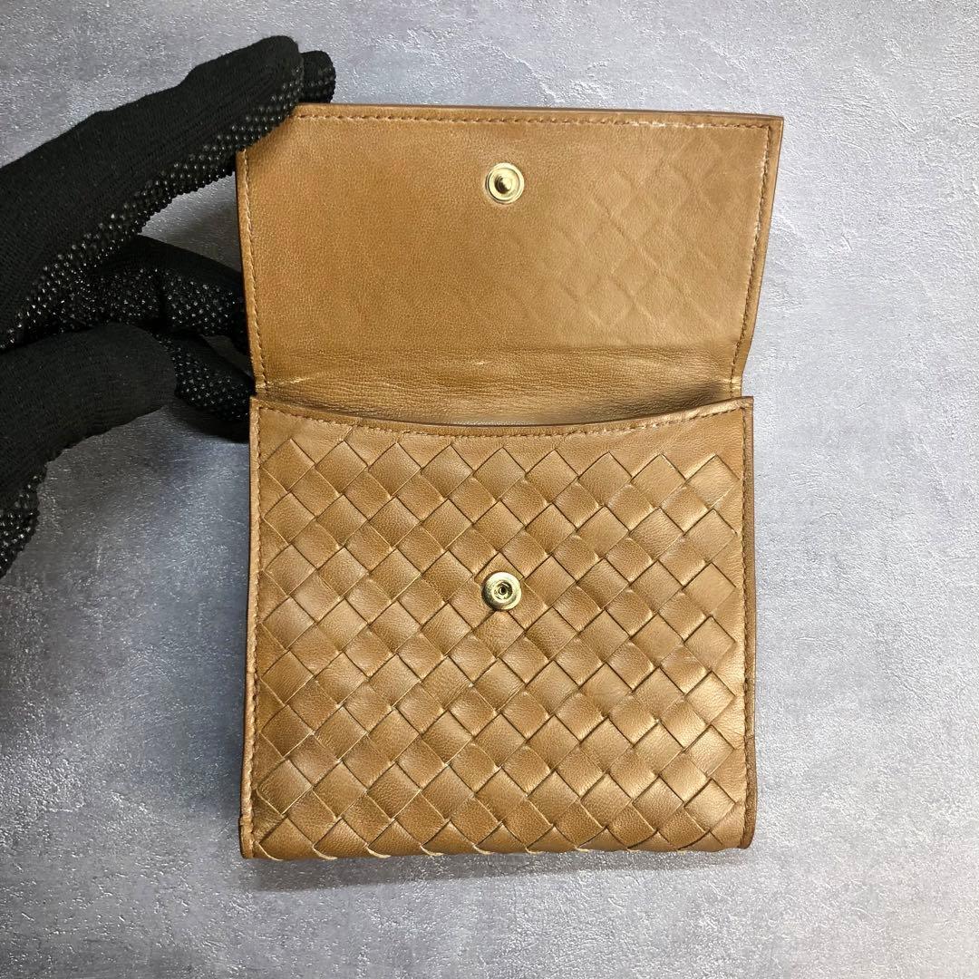 BOTTEGA　ボッテガヴェネタ　イントレチャート　ブラウン　レザー　折り財布