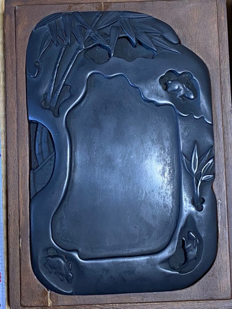 ♦中国？国内産 竹林に鼠 漢詩漢文紋 老硯 古硯 文房四宝 古玩 古美術 骨董品