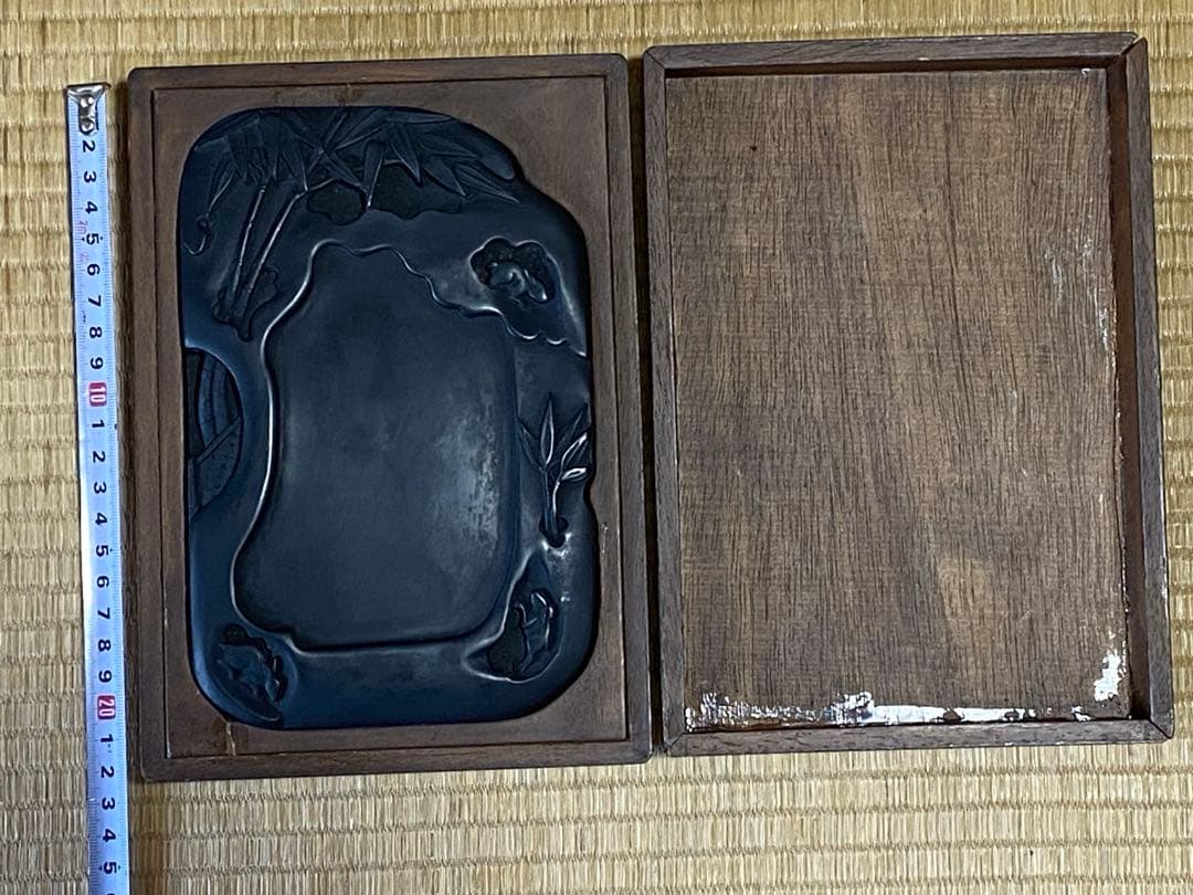 ♦中国？国内産 竹林に鼠 漢詩漢文紋 老硯 古硯 文房四宝 古玩 古美術 骨董品