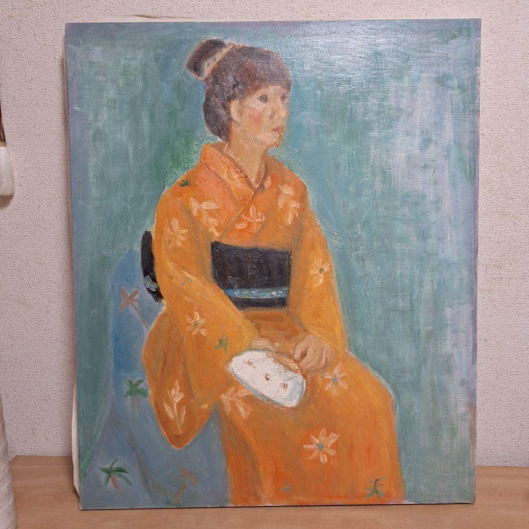 浴衣　夏　着物　人物画　油絵　アンティーク　レトロ