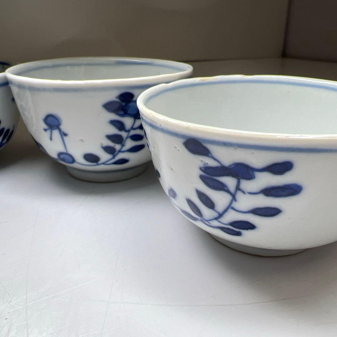 中国清時代　新渡染付煎茶碗5客　木箱付　口径約6.5㎝　東Y7-1105☆2F