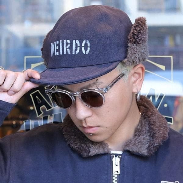 希少美品 WEIRDO デッキキャップ ネイビーL ステンシル イヤーマフ 防寒