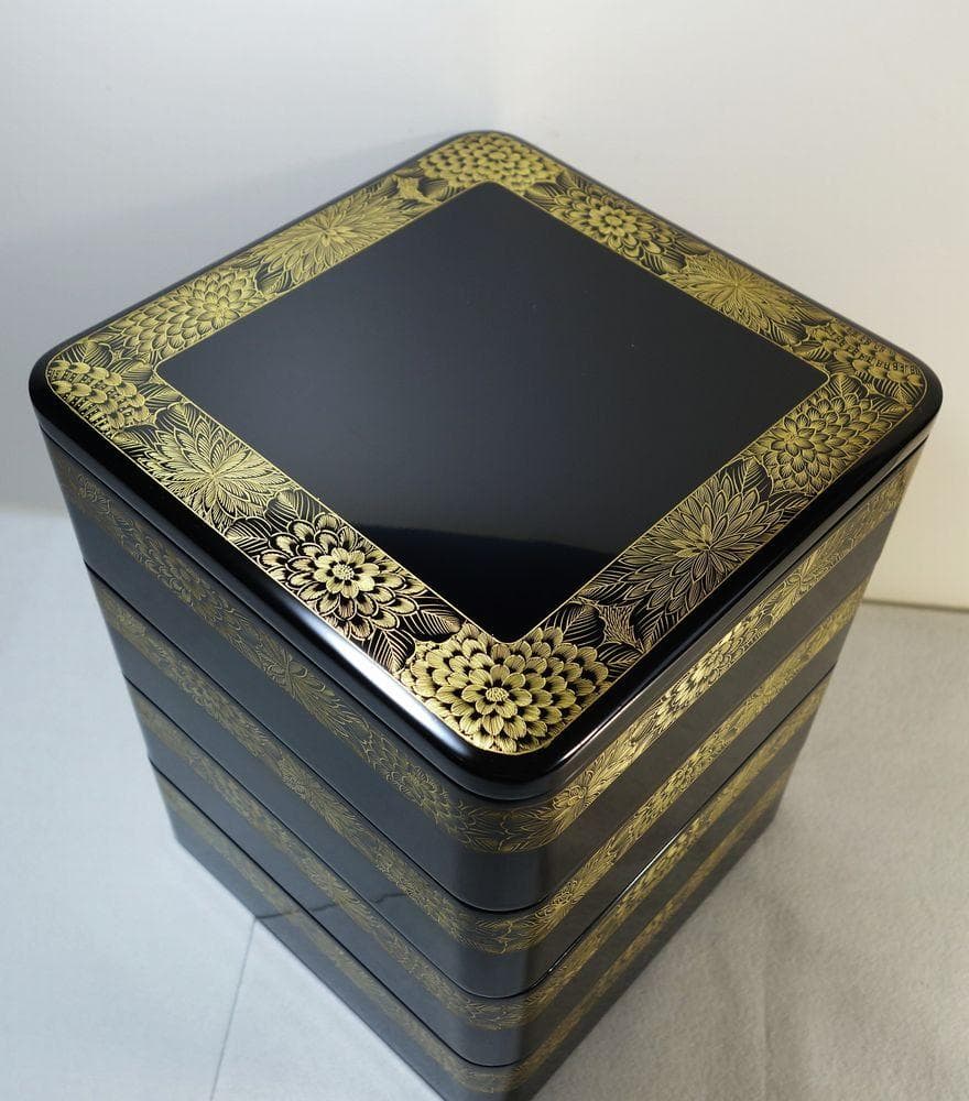 未使用 輪島塗 沈金 菊文様 菊帯 四段