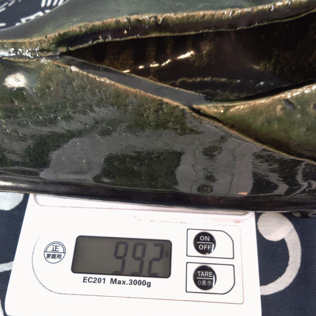 骨董３緑色の陶器製長方形皿