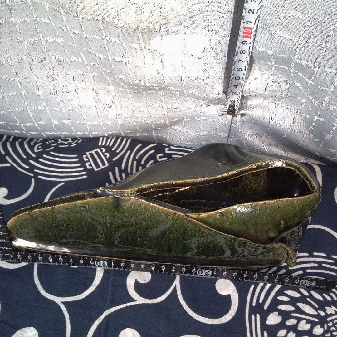 骨董３緑色の陶器製長方形皿