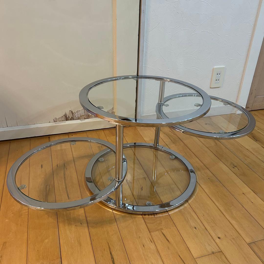 ☆ミッドセンチュリー☆ 丸型 ラウンドテーブル ビンテージ　強化ガラス 4段