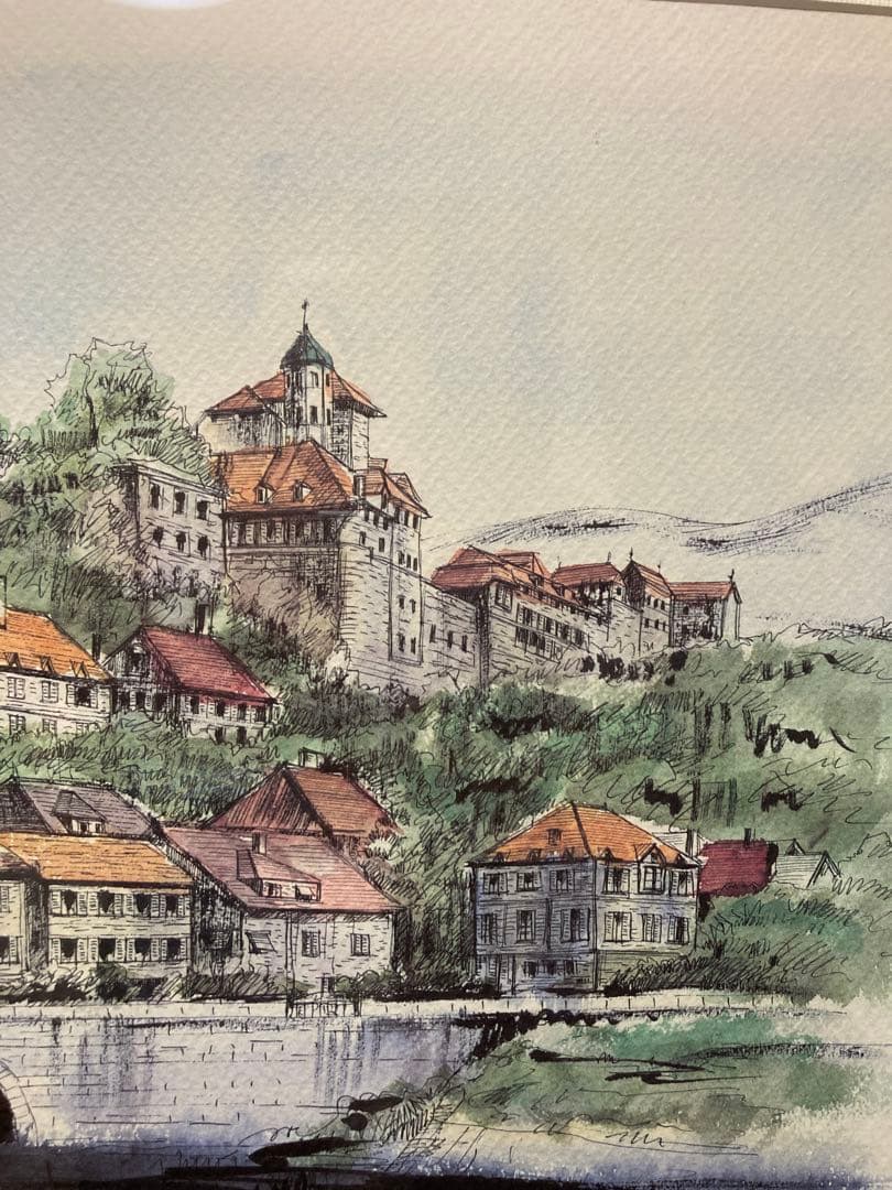 絵画　リトグラフ大　教会のある街　ジェームス・フォード　新品額装　箱付