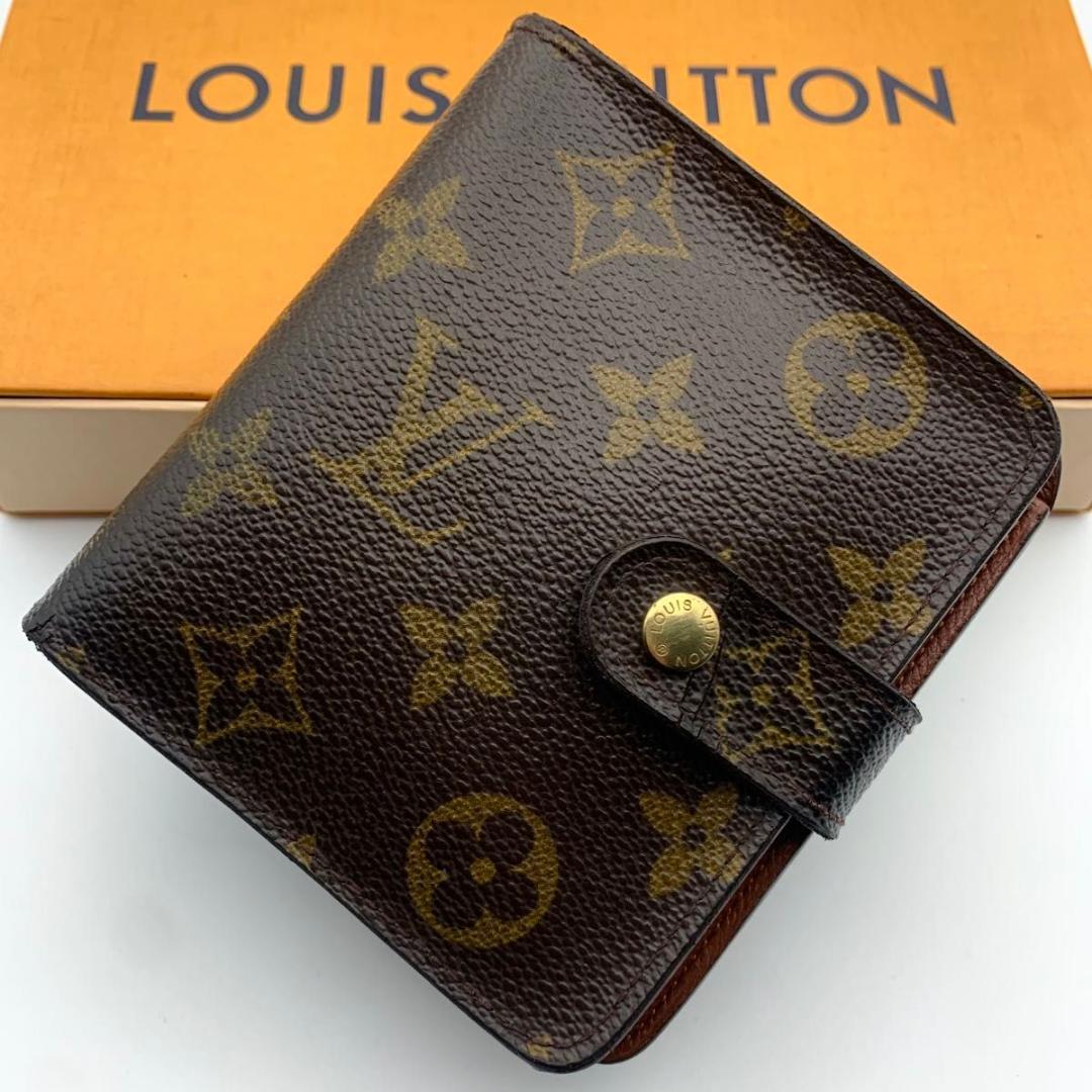 鑑定済み 箱付き ルイヴィトン コンパクトジップ 二つ折り モノグラム 財布