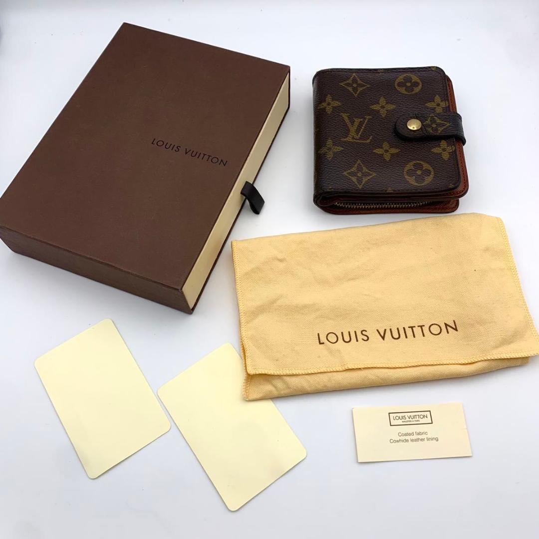 鑑定済み 箱付き ルイヴィトン コンパクトジップ 二つ折り モノグラム 財布