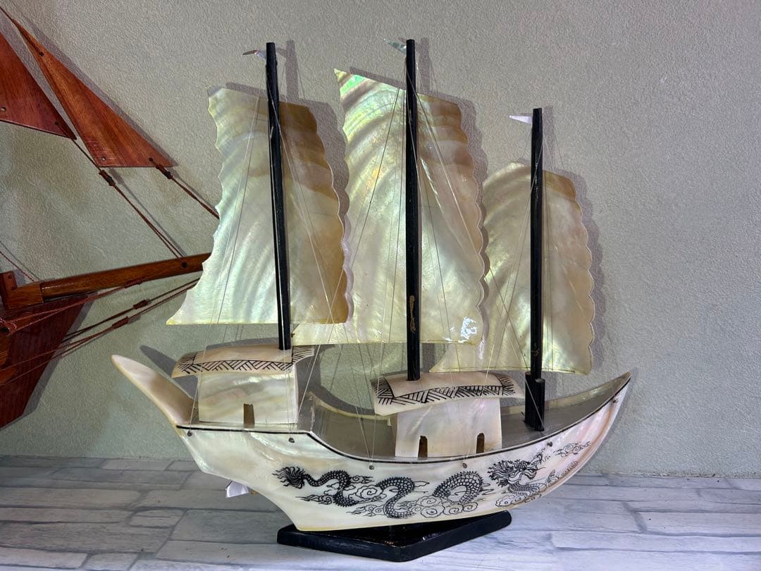 新品 螺鈿（らでん）帆船模型 置物 インテリア