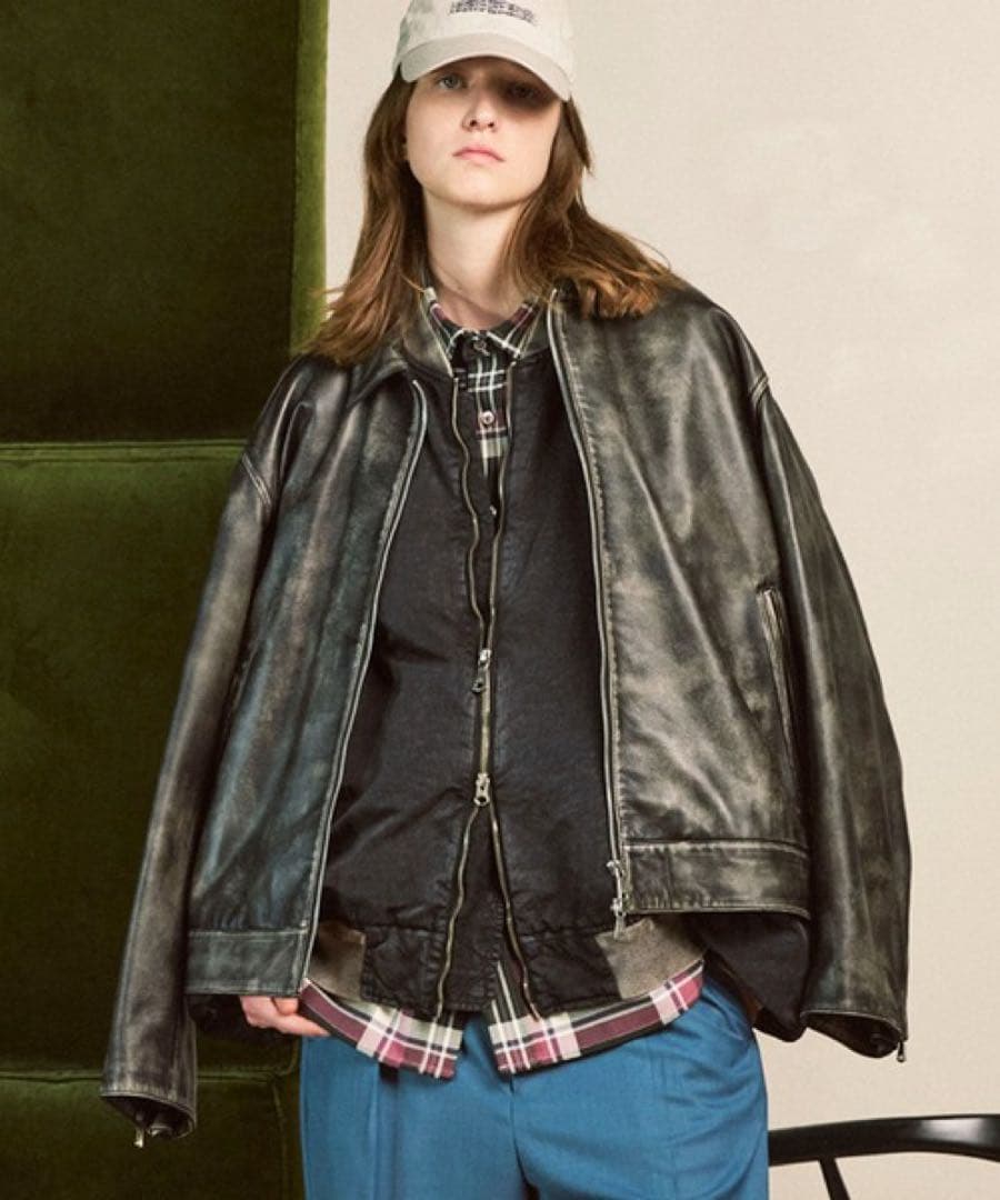 メゾンスペシャル シープレザー シングルライダージャケット ダークブラック