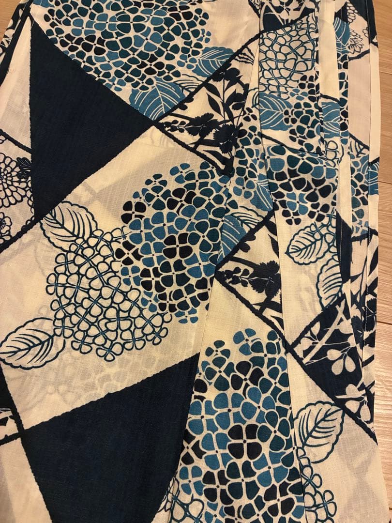 美品★カルキュロ浴衣★ノー皺加工最高級★紫陽花モダン★帯セット