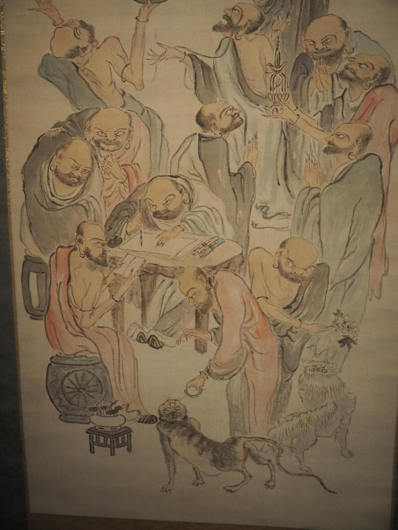 日根對山自筆仏画『十六羅漢図』掛軸　幕末の文人画