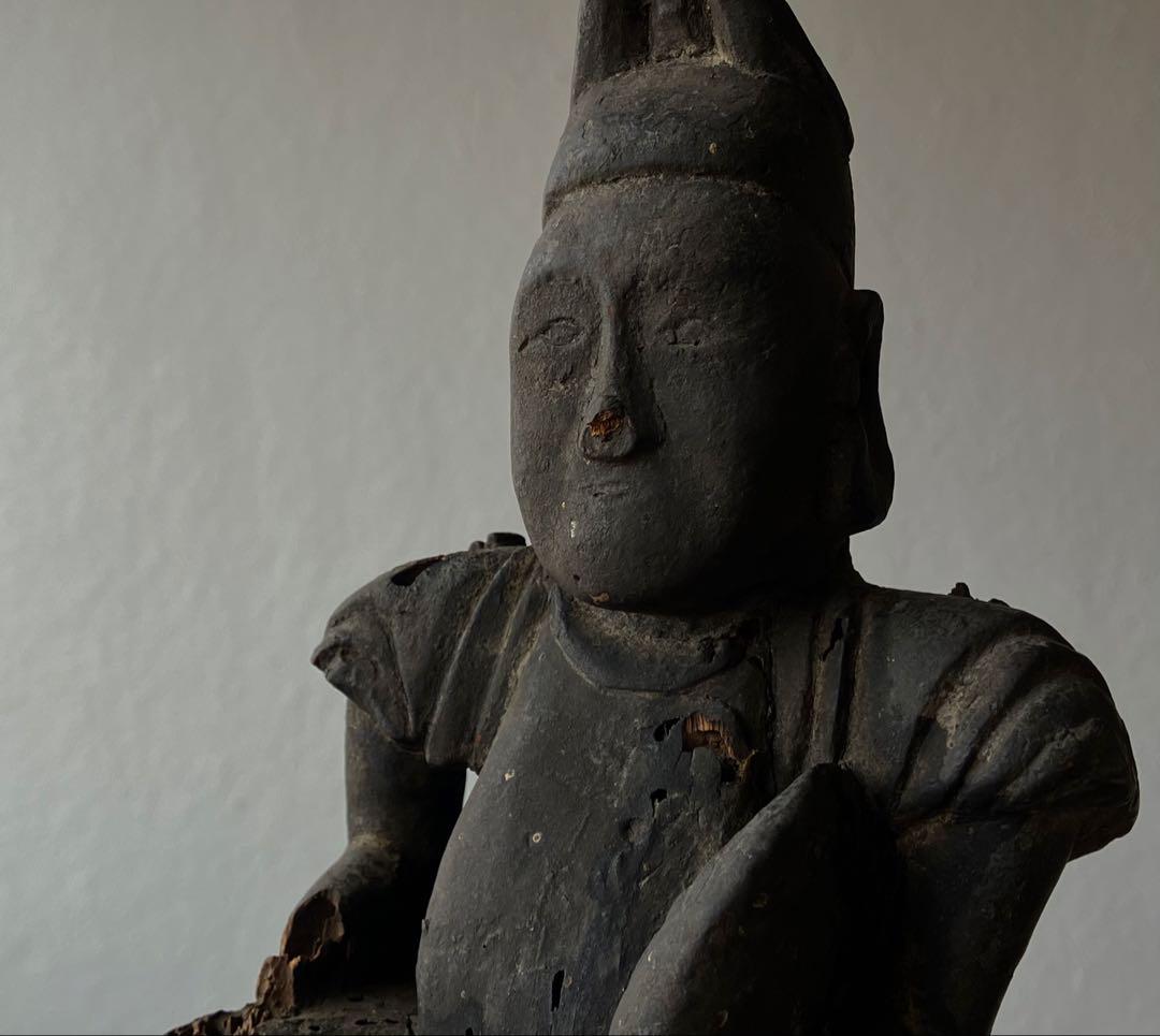 【黎明期の恵比寿木彫 室町時代頃】骨董七福神アンティーク仏像美術彫刻民藝妖怪古事