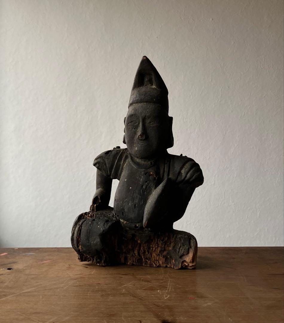 【黎明期の恵比寿木彫 室町時代頃】骨董七福神アンティーク仏像美術彫刻民藝妖怪古事