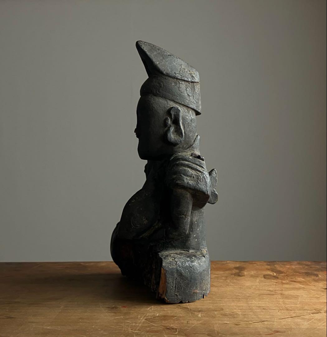 【黎明期の恵比寿木彫 室町時代頃】骨董七福神アンティーク仏像美術彫刻民藝妖怪古事