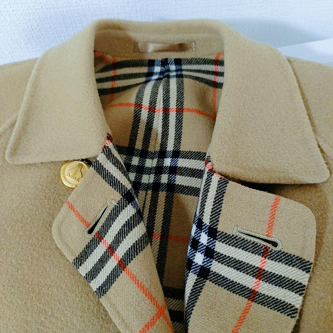 バーバリー カシミヤ混 ダブルフェイスコート ノバチェック ベージュ　金ボタン