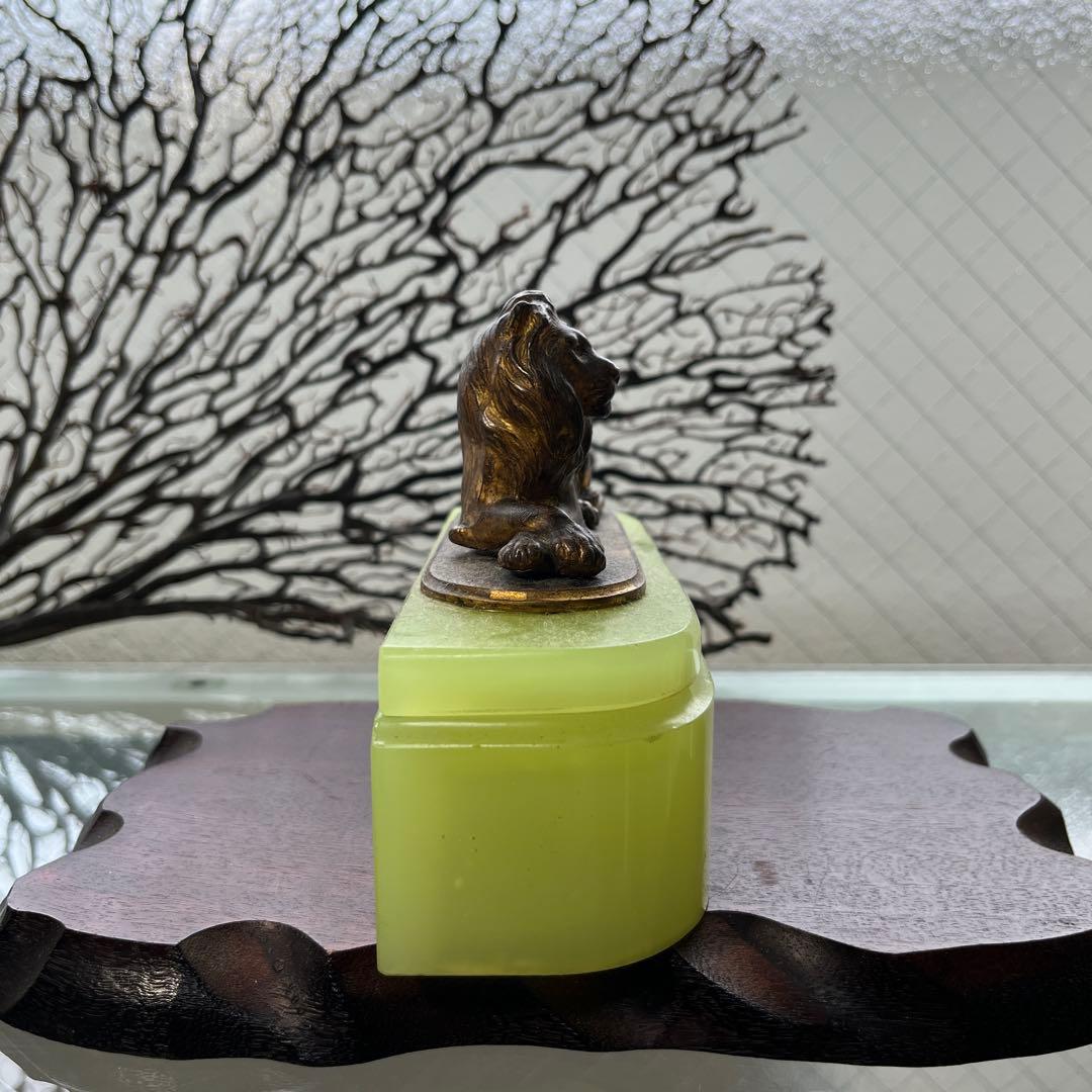 骨董　時代ガラス　希少　練りガラス　モニュメント　ライオン　置き物　ウランガラス