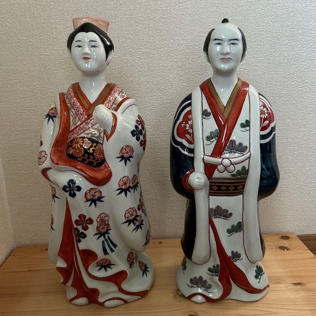 有田焼 円左エ門 古伊万里 人形写 男女ペア 大型 高さ約43cm床の間和室飾り