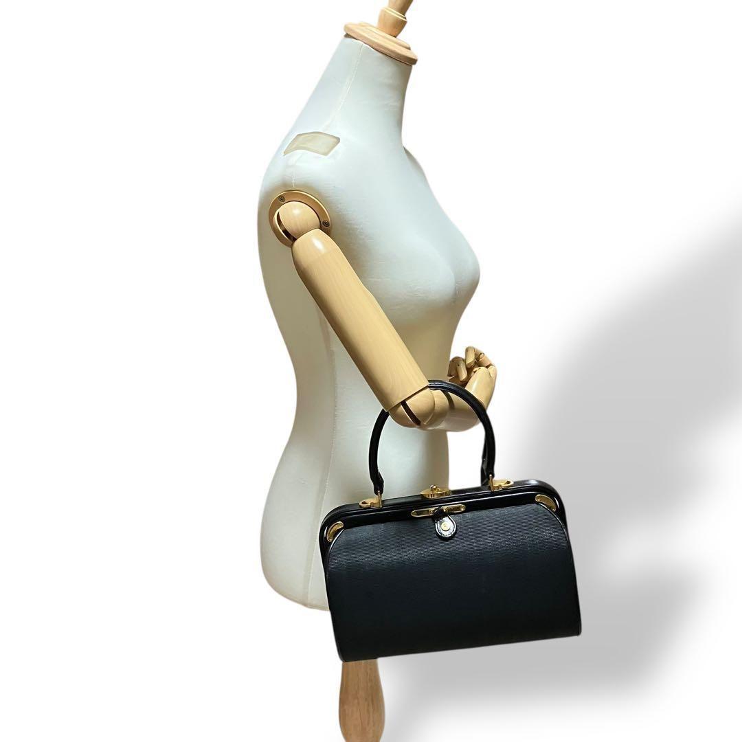 良品 2145 COSTL aspaハンドバッグ がま口 ホースヘアー レザー