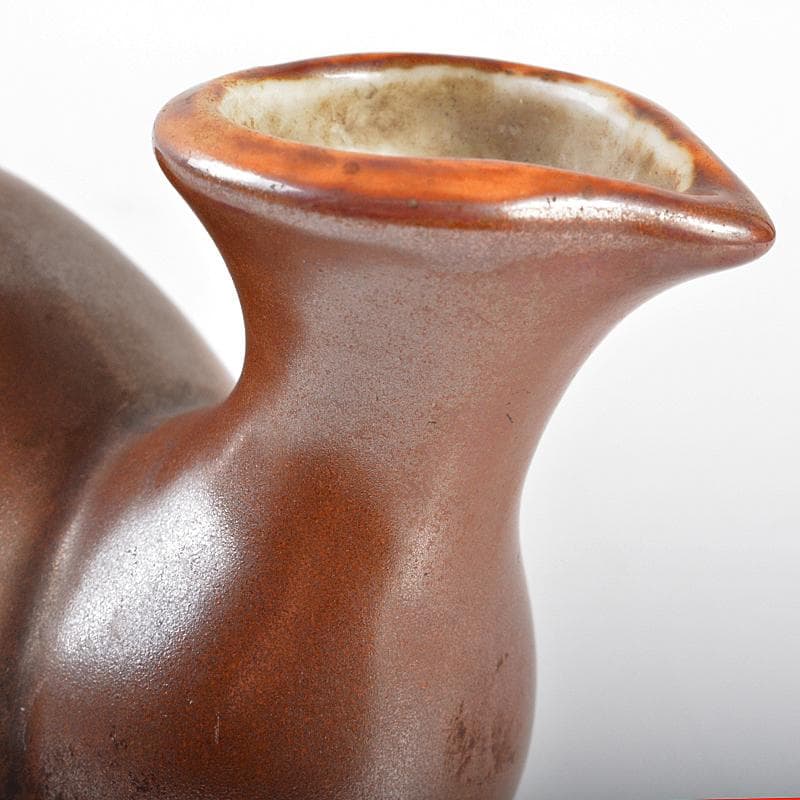 富山県　小杉焼　柿釉　酒器　鴨徳利　M　R5357