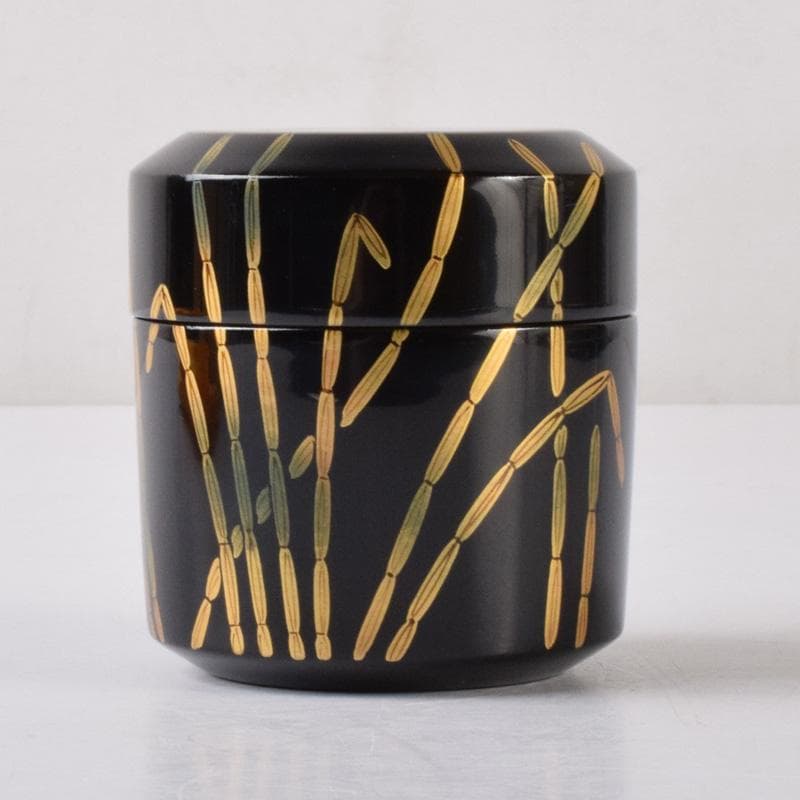 茶道具　黒漆　斎藤宗甫作　草蒔絵　棗　共布共箱　V　7338