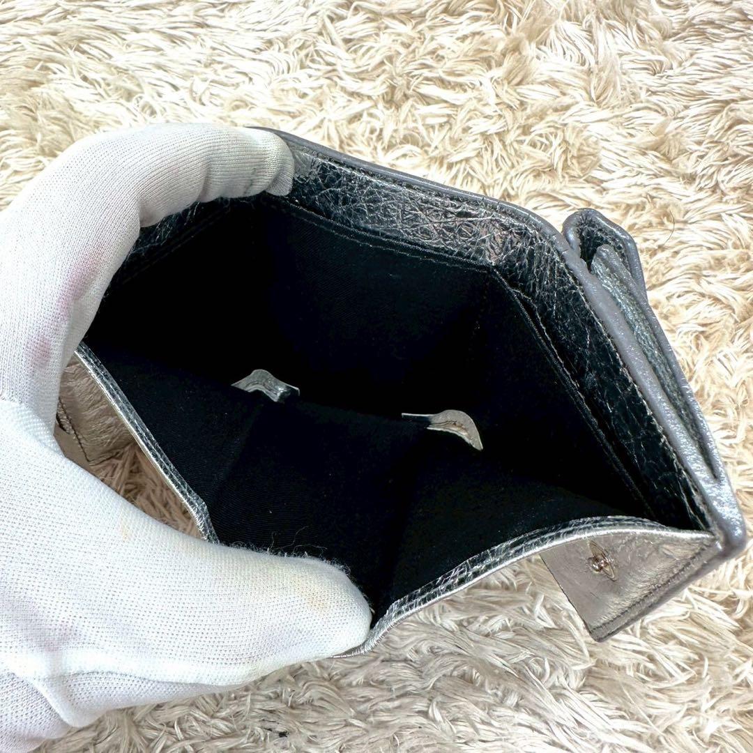 【美品】バレンシアガ 三つ折財布 シルバー ペーパーミニウォレット ユニセックス