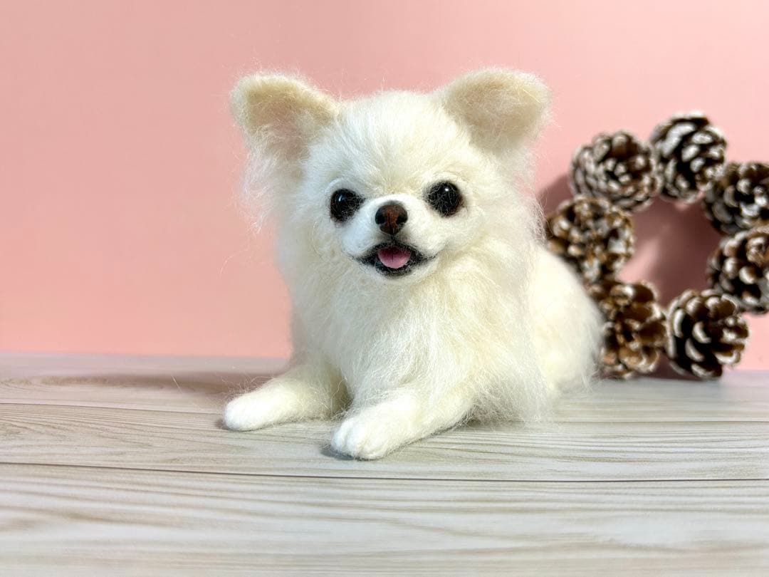 羊毛フェルト　にこにこチワワちゃん　ホワイト　no.15