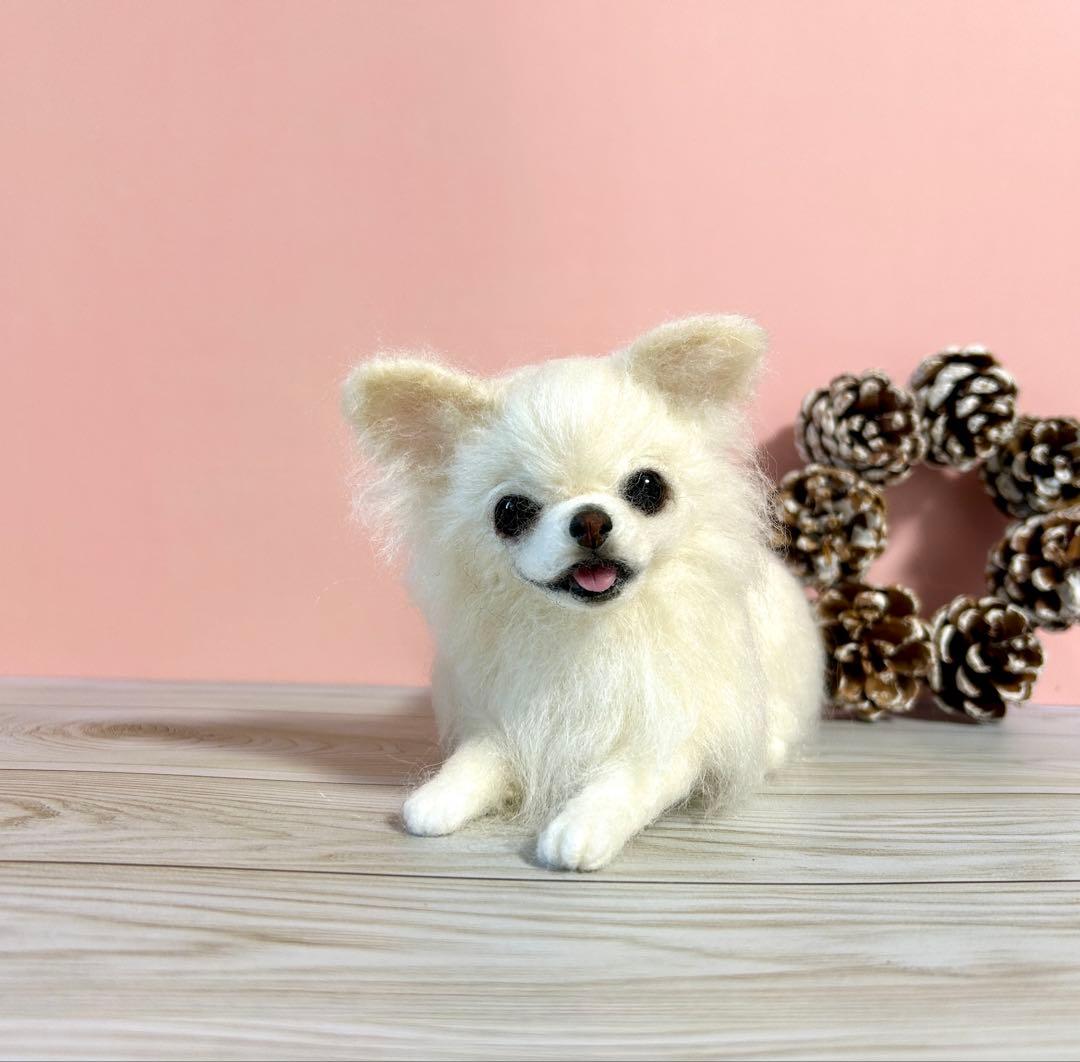 羊毛フェルト　にこにこチワワちゃん　ホワイト　no.15