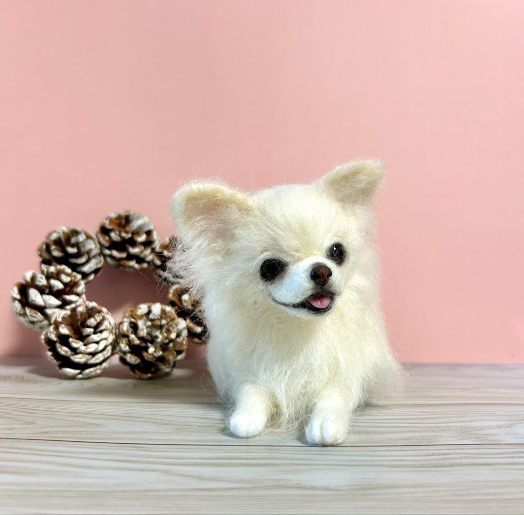 羊毛フェルト　にこにこチワワちゃん　ホワイト　no.15