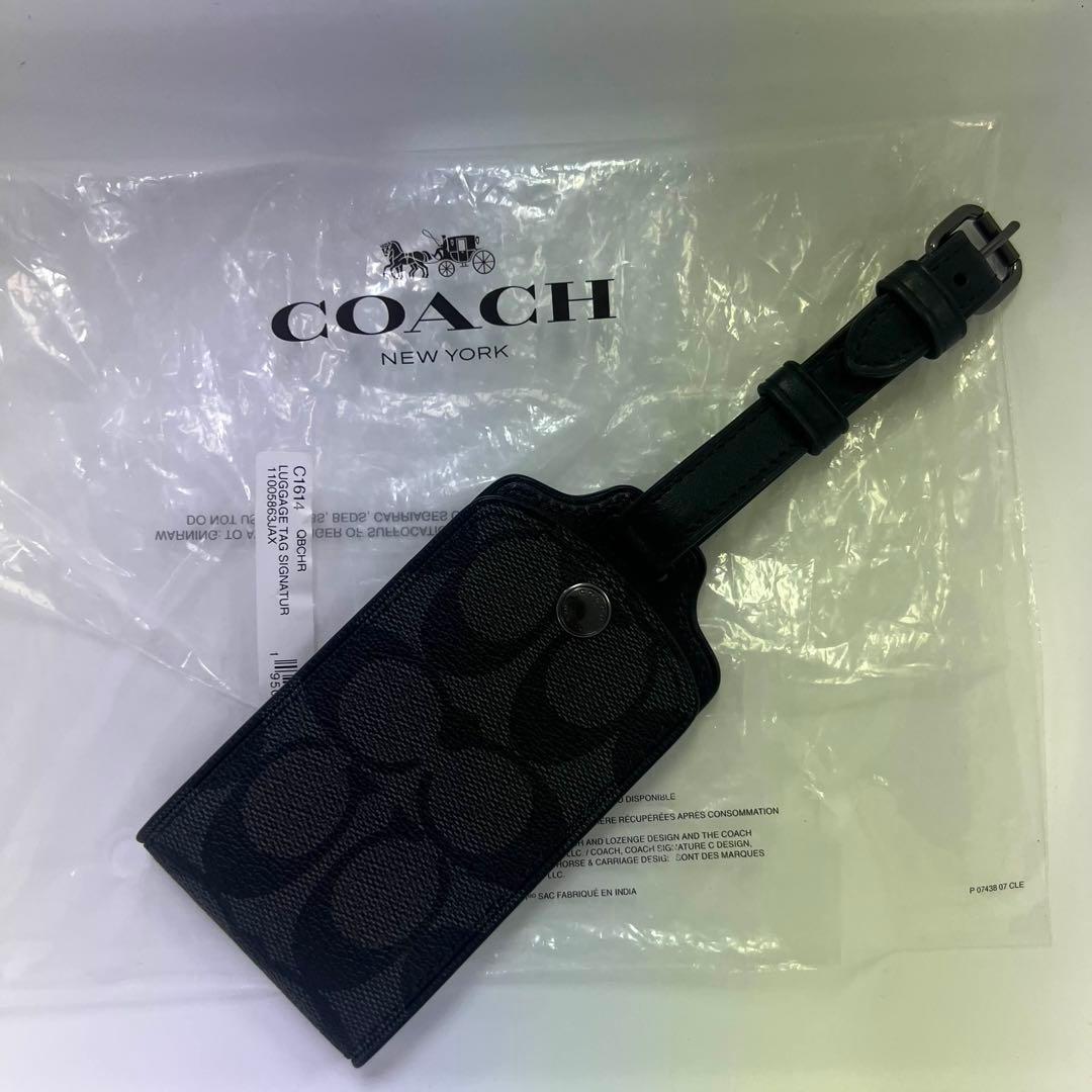 ☆送料無料☆ COACH ネームタグ シグネチャー ラゲッジタグ チャコール