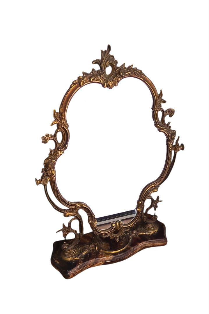 【アンティーク】大理石台 真鍮製 化粧鏡