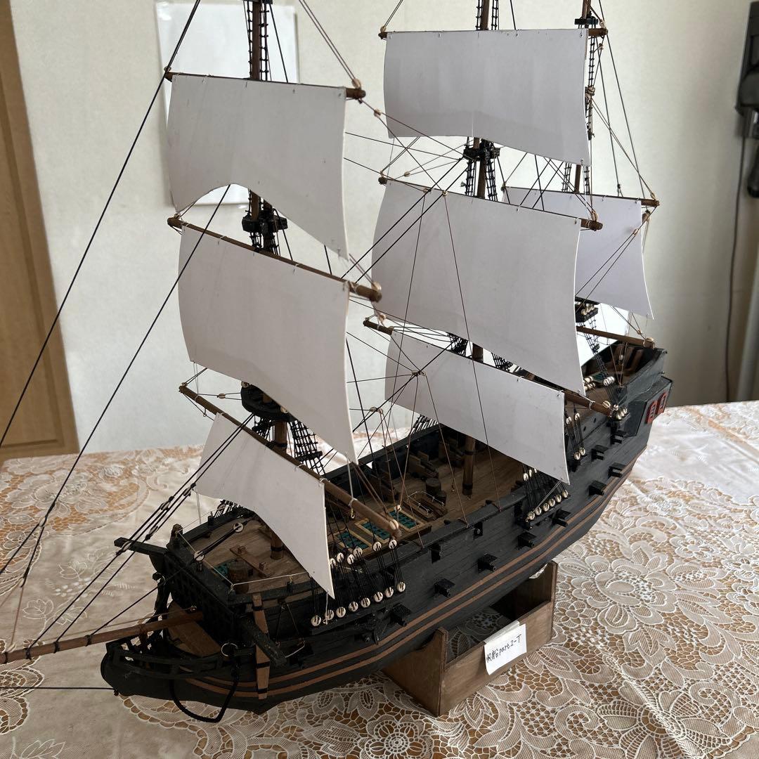 木製帆船模型　船台付き (帆船part2-T) (全てハンドメイド)