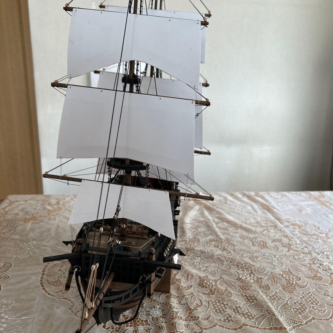 木製帆船模型　船台付き (帆船part2-T) (全てハンドメイド)