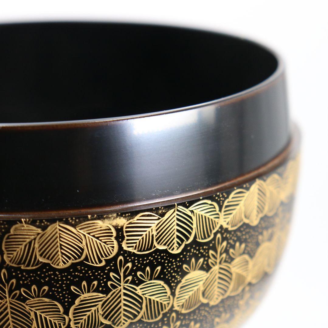 前志芸男作 沈金桐之図 平棗 前大峰師事 茶道具 共箱共布　V877　N6