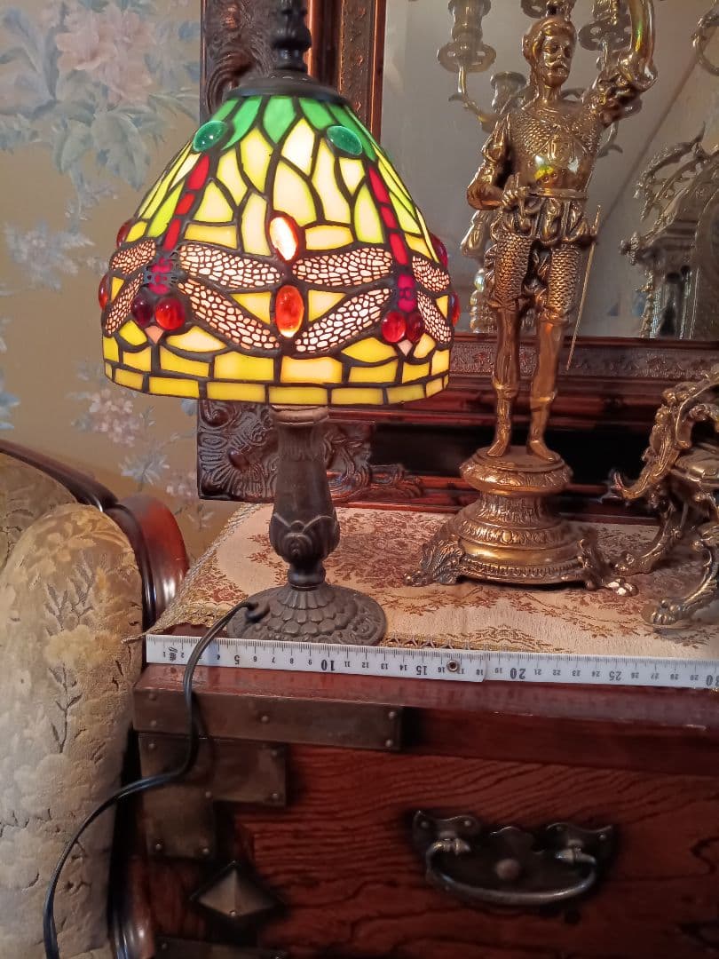 アンティーク　トンボステンドグラスランプ　アールヌーボー