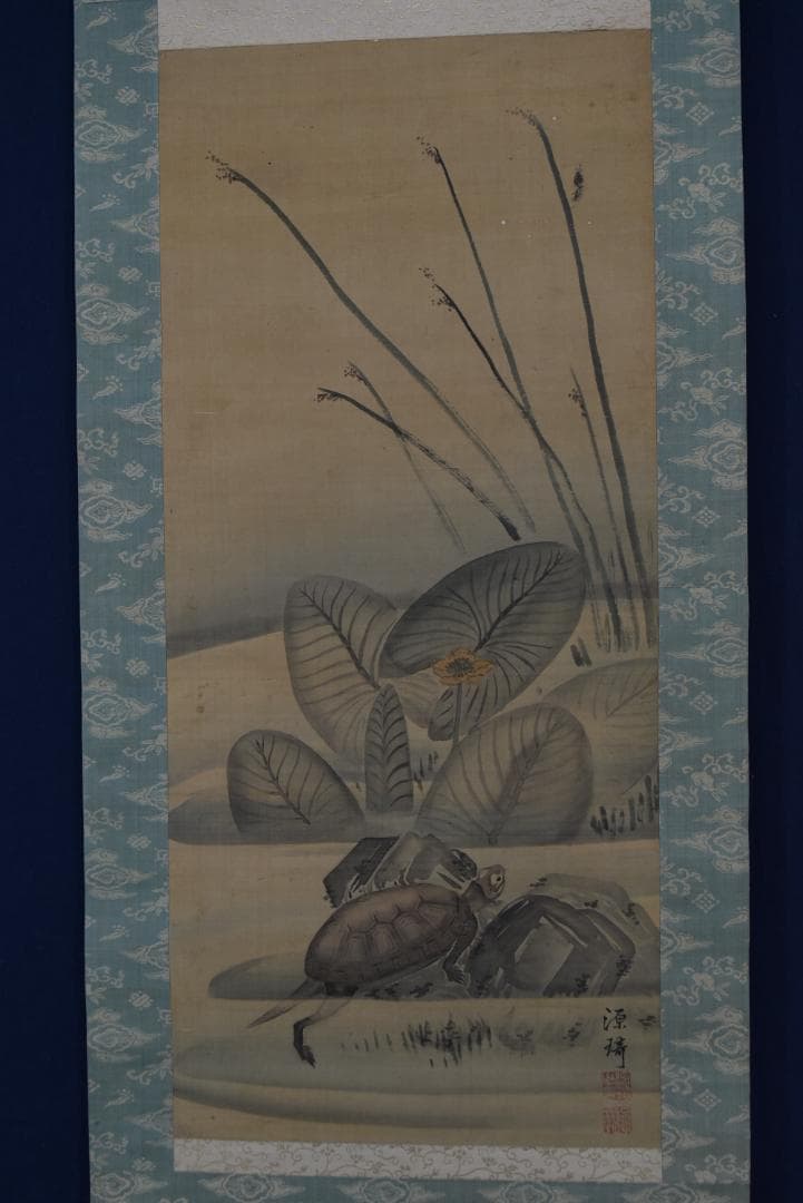 【真作】駒井源琦/河骨に亀図/掛軸☆宝船☆Z-742