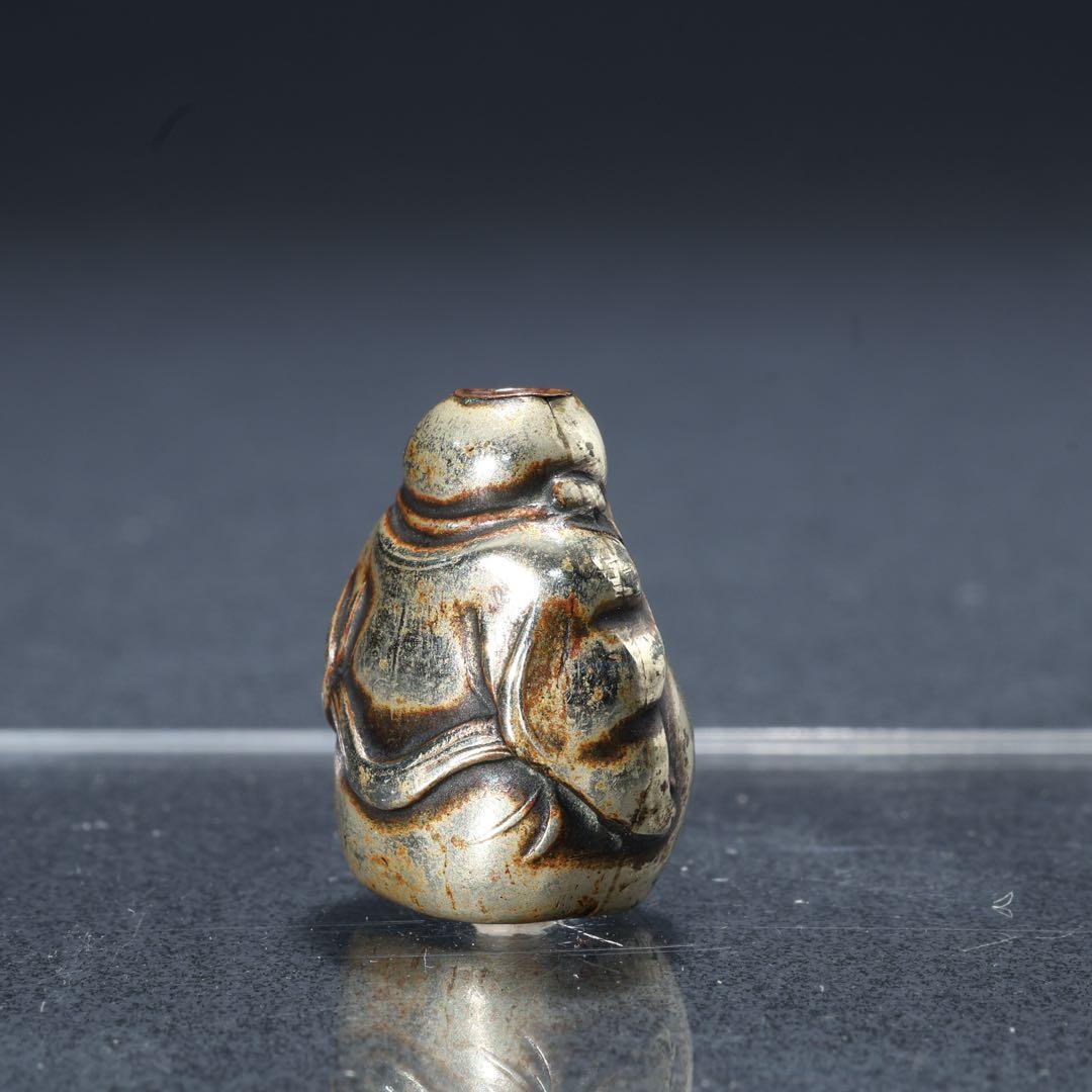 緒締め玉　布袋　提げもの　金属　銀製　R1648