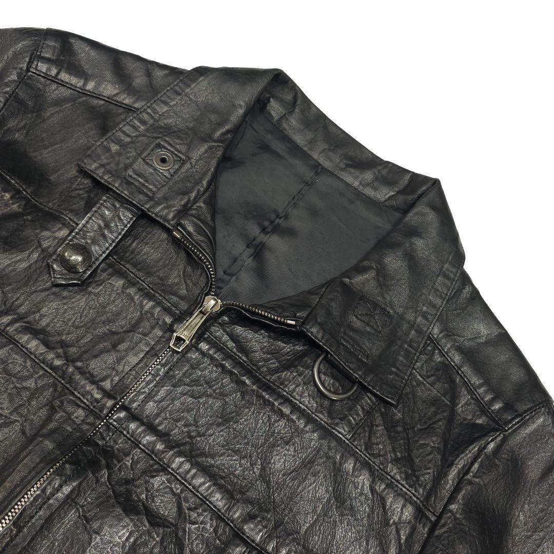 5351プールオム☆襟付き牛革シングルライダースジャケット2黒レザージャケット