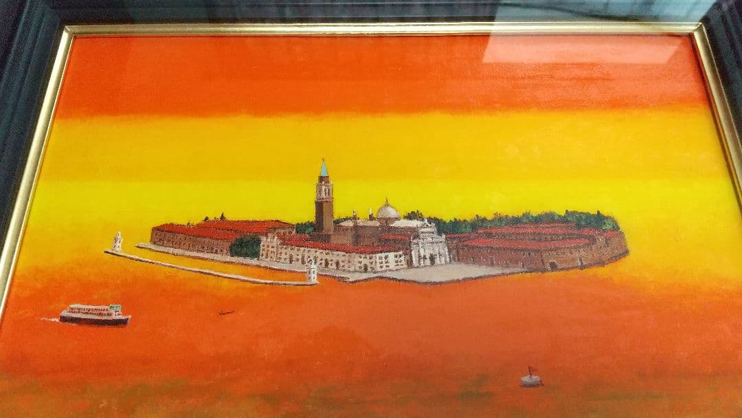 油絵　荒木淳一　ベネチアの夕暮 2016年　サイン　油絵　フィレンツェ　p6