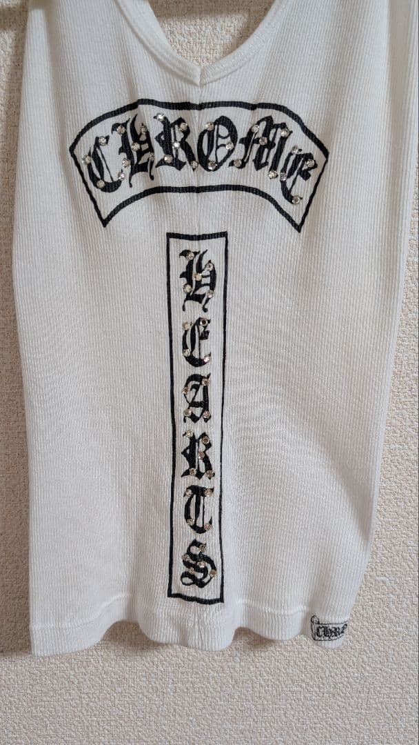 クロムハーツ　タンクトップ　ホワイト　ラインストーンChrome Hearts
