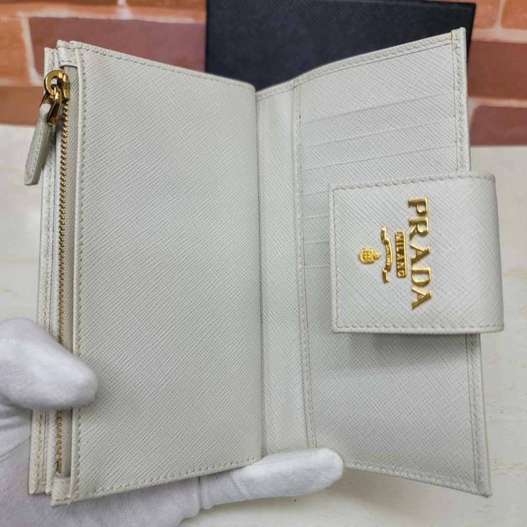 希少 美品PRADA☆鑑定済☆サフィアーノ 1ML005白 ホワイト プラダ財布