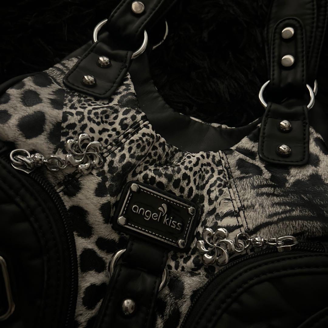 y2k グランジ 平成 archive レオパード柄 レザー ハンドバッグ