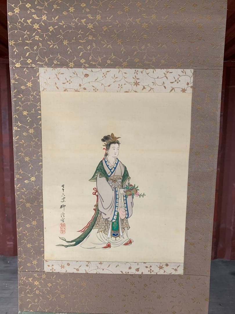 『3978』南宗画家・【岸浪柳渓】　西王母図　掛軸　田崎草雲師事　真作