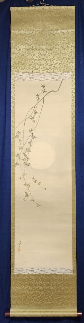 【月夜/朧夜図】前川文嶺 2640 息子：孝嶺鑑定識箱 掛け軸　肉筆