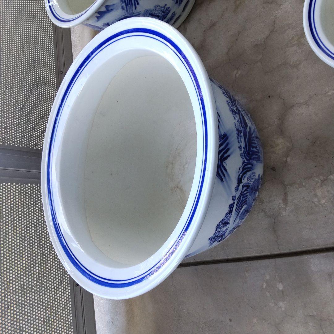 青と白の山水画 陶器植木鉢 6個セット