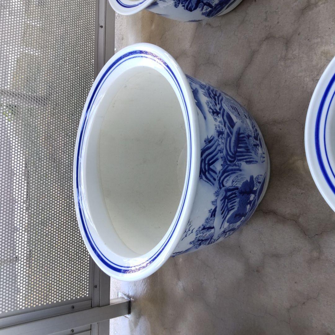 青と白の山水画 陶器植木鉢 6個セット