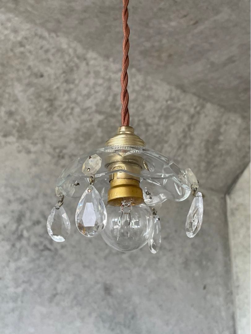 15. フランス ガラス 小さな吊下げランプ　アンティーク ミニ シャンデリア